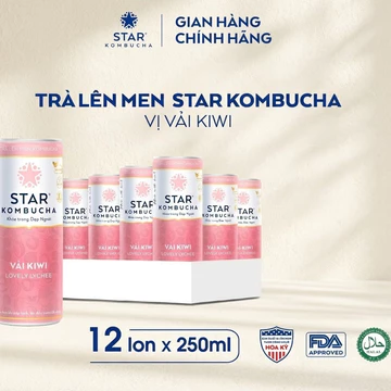 Thùng 12 lon trà STAR KOMBUCHA Vải Kiwi / Lychee (250ml/lon) - Trà lên men vi sinh hỗ trợ tiêu hóa