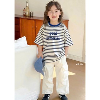 [B&G] Sét bộ áo thun kẻ ngang kèm quần kaki dài trắng túi hộp cho bé gái từ 10-45kg(2-12 tuổi)