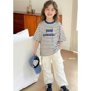 [B&G] Sét bộ áo thun kẻ ngang kèm quần kaki dài trắng túi hộp cho bé gái từ 10-45kg(2-12 tuổi)
