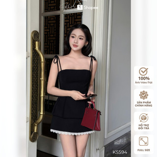 Set bộ Khiết Khiết Style gồm áo 2 dây peplum & chân váy phối ren trắng phong cách nữ tính ngày hè KS594