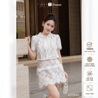 Set váy ren hoa mi trắng Khiết Style phối nơ phong cách nữ tính ngọt ngào Khiết KS564A