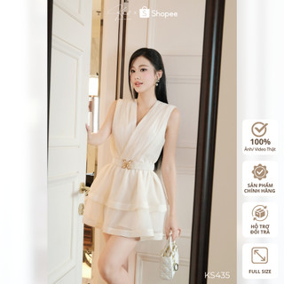 Set đầm tơ oganza phối tầng bay bổng kèm belt ánh kim sang trọng phong cách tiệc nhẹ KS435