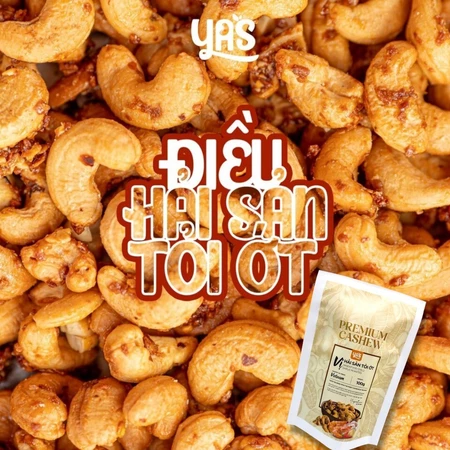 Hạt Điều Hải Sản Tỏi Ớt YAS Túi 100g – Hạt Điều Rang Giòn Tẩm Vị Cay Mặn Đậm Đà | Snack Hạt Điều