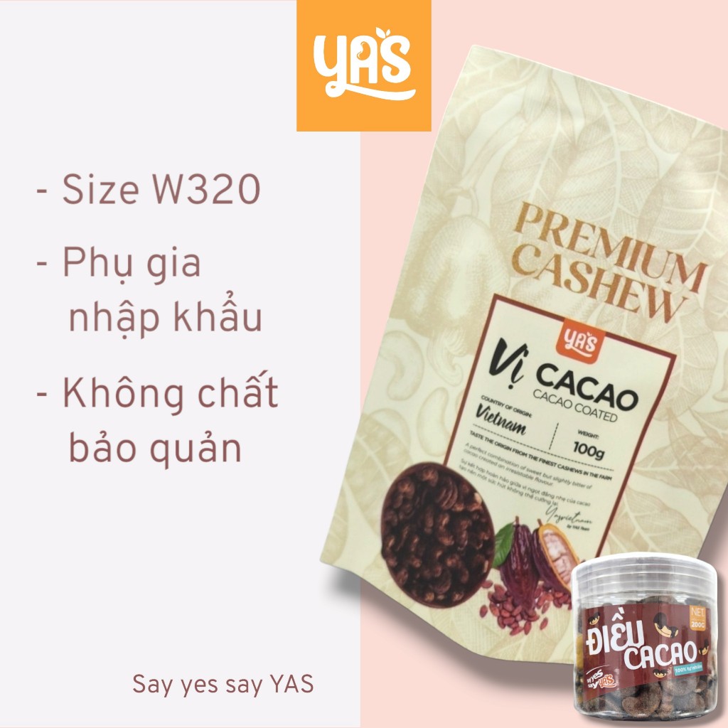 Hạt Điều Cacao YAS Túi 100g – Hạt Điều Tẩm Bột Cacao Thơm Béo Ngọt Nhẹ | Snack Hạt Điều YAS