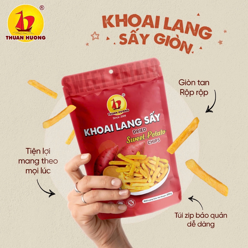 Combo Khoai lang vàng 200g, Khoai môn 200g Thuận Hương - Khoai sấy thơm bùi - Trái cây sấy - Ăn vặt