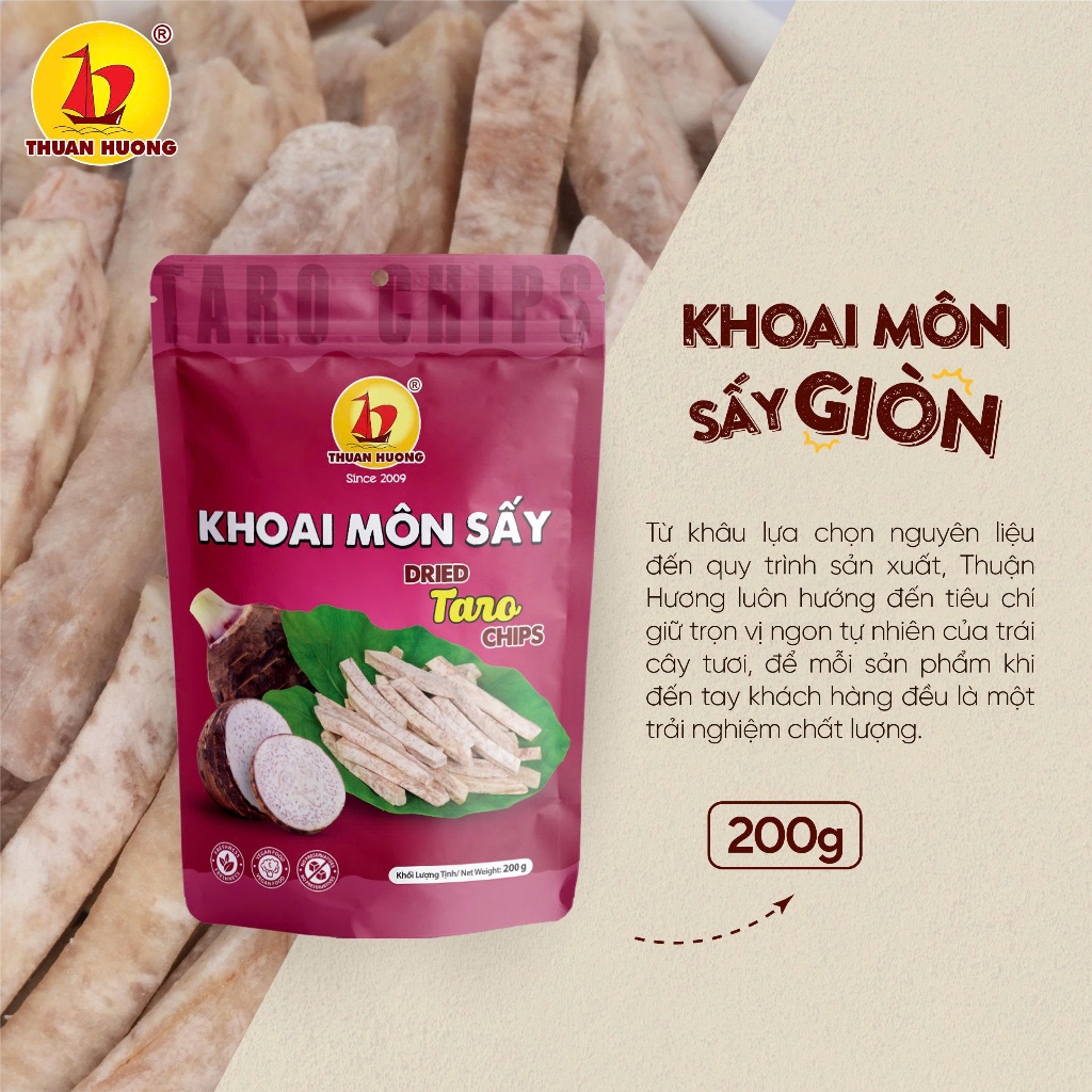 Combo Khoai lang vàng 200g, Khoai môn 200g Thuận Hương - Khoai sấy thơm bùi - Trái cây sấy - Ăn vặt