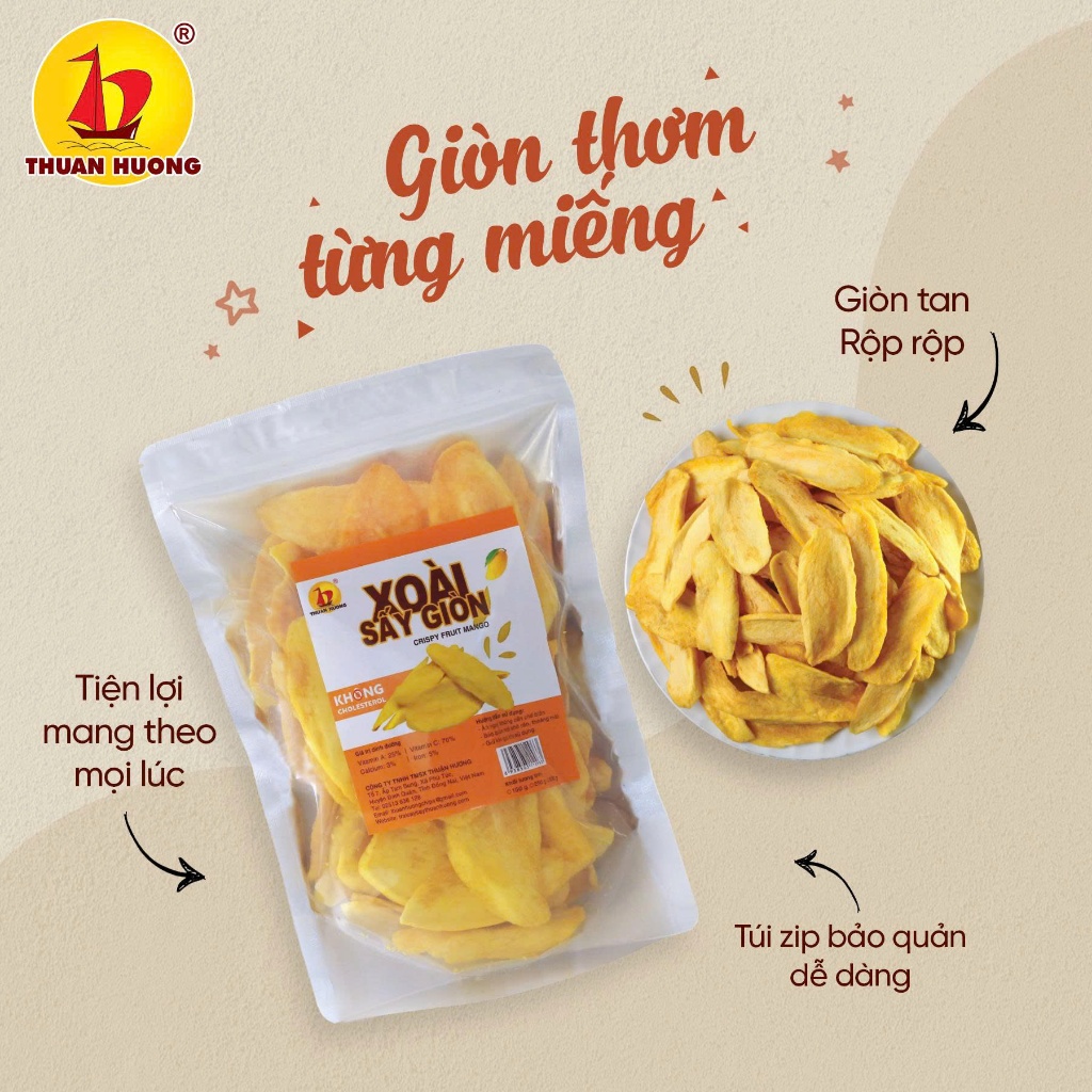Xoài Sấy Giòn Thuận Hương 250gr, 150gr Giòn thơm tự nhiên, chua cấp độ 7 - Ăn vặt Trái cây sấy