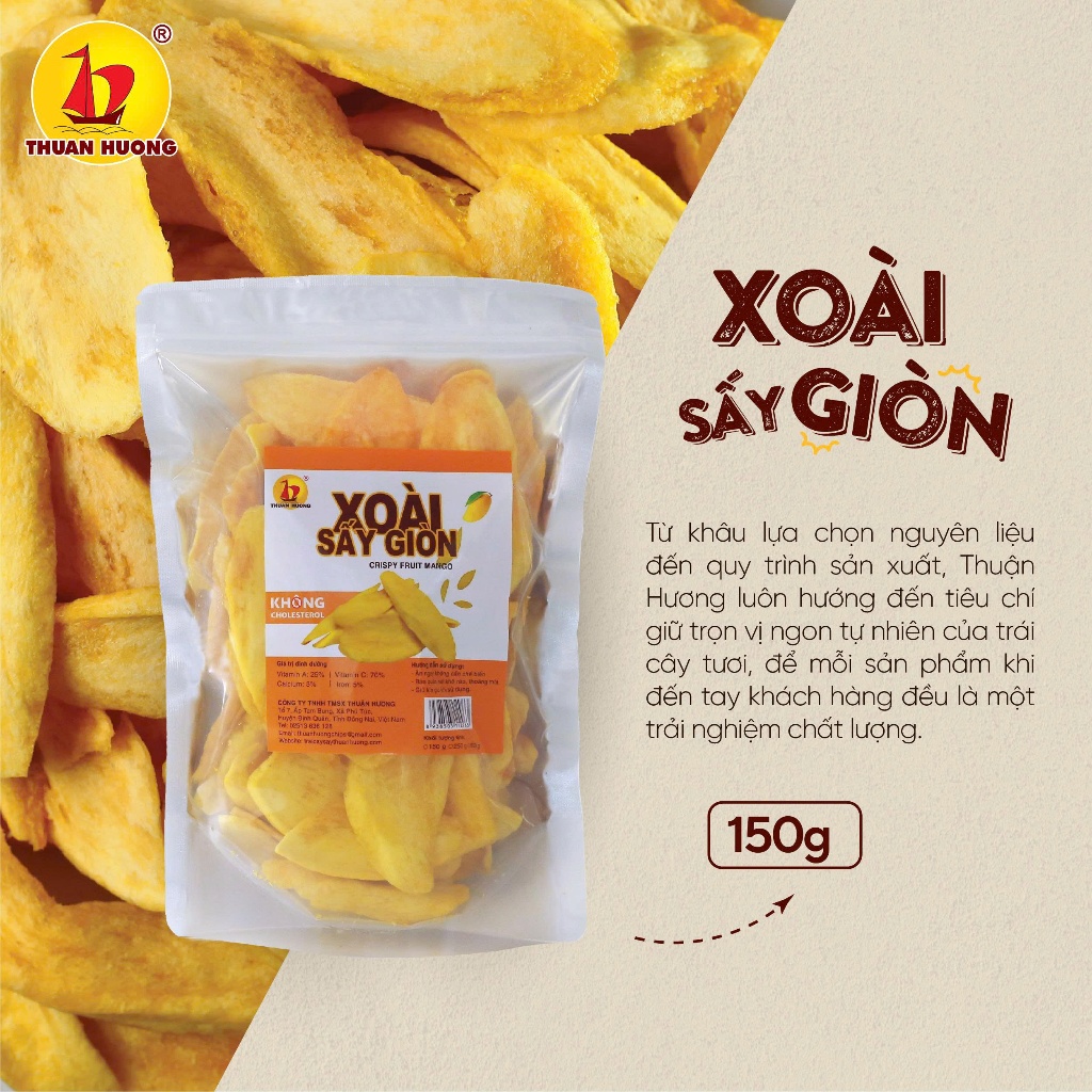 Combo Xoài sấy giòn 150g, Thơm sấy giòn 110g Thuận Hương - Xoài sấy giòn chua đậm kết hợp chua ngọt hài hòa của thơm
