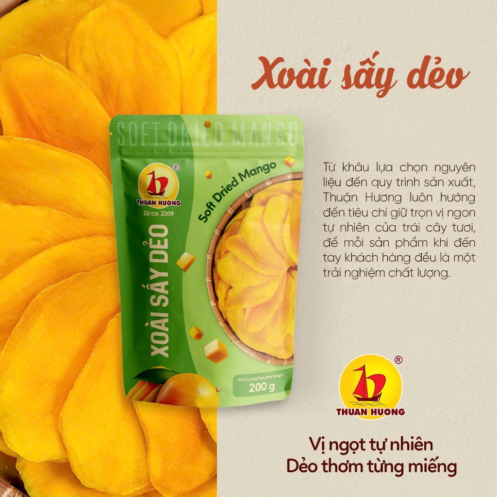 Combo Xoài sấy dẻo, Xoài sấy dẻo muối ớt Thuận Hương 200g - Chua chua ngọt ngọt ăn vặt