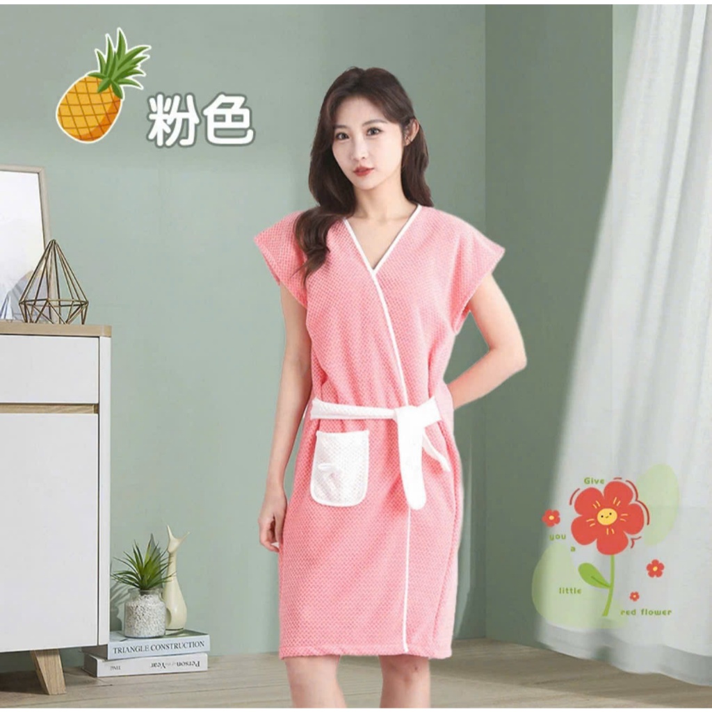 Váy Choàng Tắm Nữ Siêu Thấm Nước – Áo Choàng Tắm Tổ Ong Mềm Nhẹ, Khô Nhanh, Váy Tắm Spa Có Đai Buộc Tiện Lợi