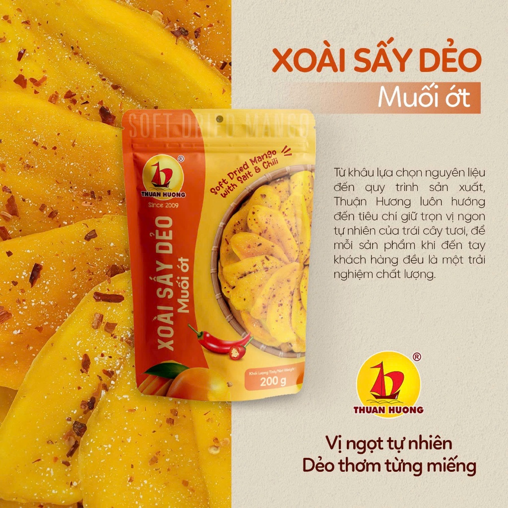 Combo Xoài sấy dẻo, Xoài sấy dẻo muối ớt Thuận Hương 200g - Chua chua ngọt ngọt ăn vặt