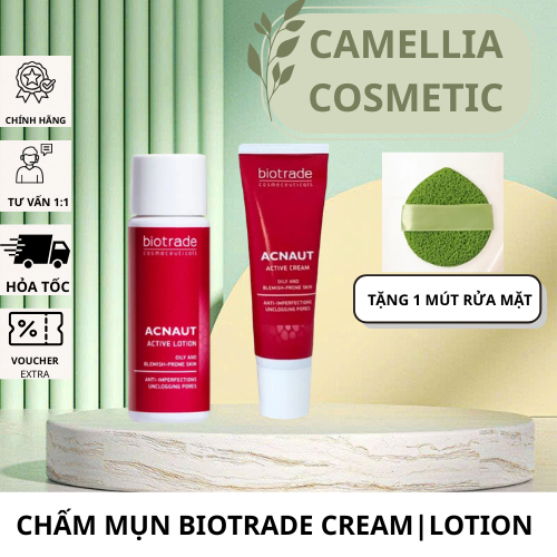 [ĐẠI LÝ CHÍNH HÃNG]Chấm mụn Biotrade Acnaut Active Cream/Lotion Giảm Mụn, Gom cồi 15ml[CÔNG TY] TẶNG 1 MÚT RỦA MẶT