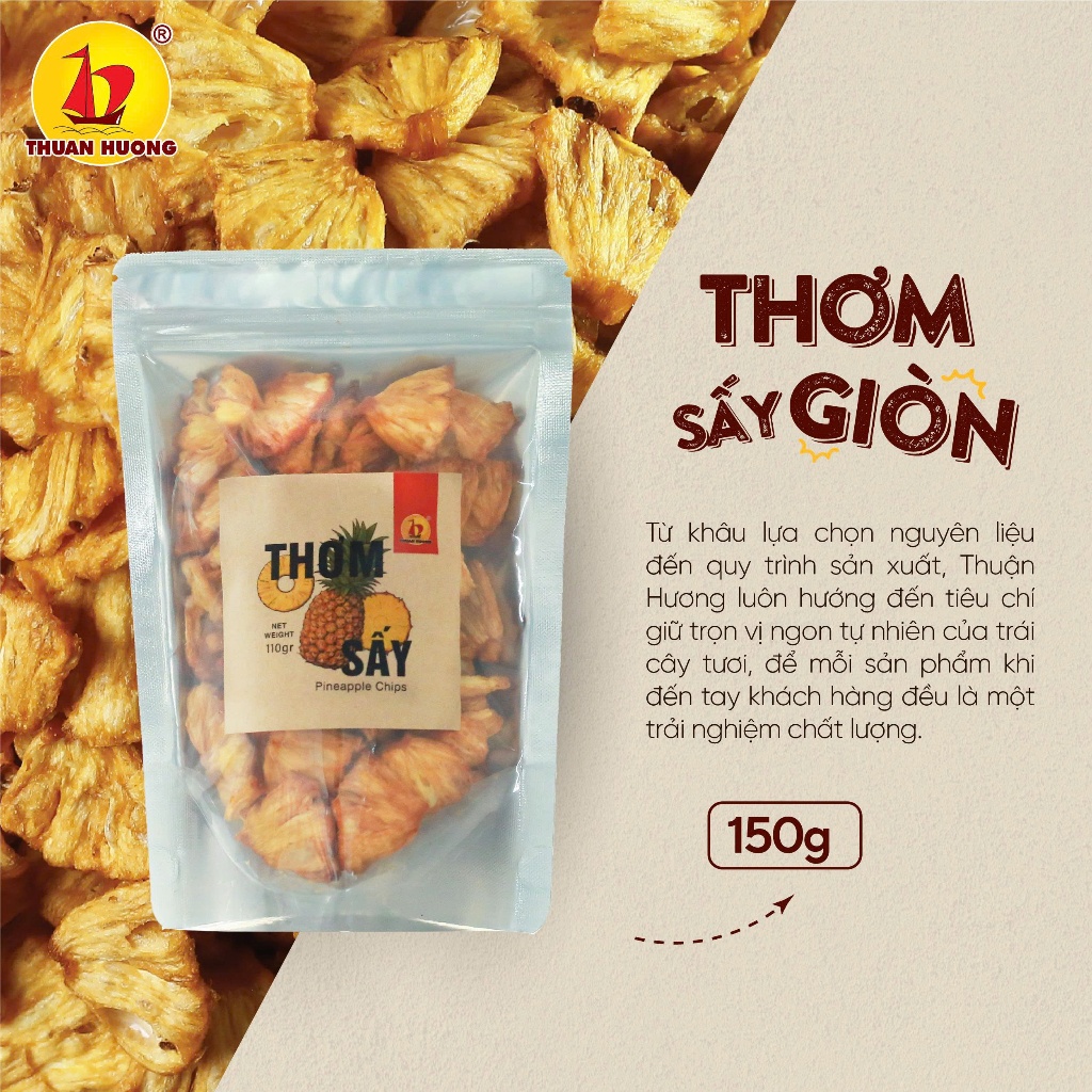 Combo Xoài sấy giòn 150g, Thơm sấy giòn 110g Thuận Hương - Xoài sấy giòn chua đậm kết hợp chua ngọt hài hòa của thơm