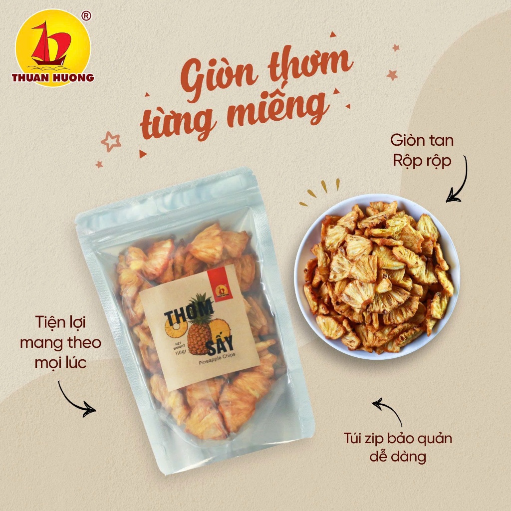 Combo Xoài sấy giòn 150g, Thơm sấy giòn 110g Thuận Hương - Xoài sấy giòn chua đậm kết hợp chua ngọt hài hòa của thơm