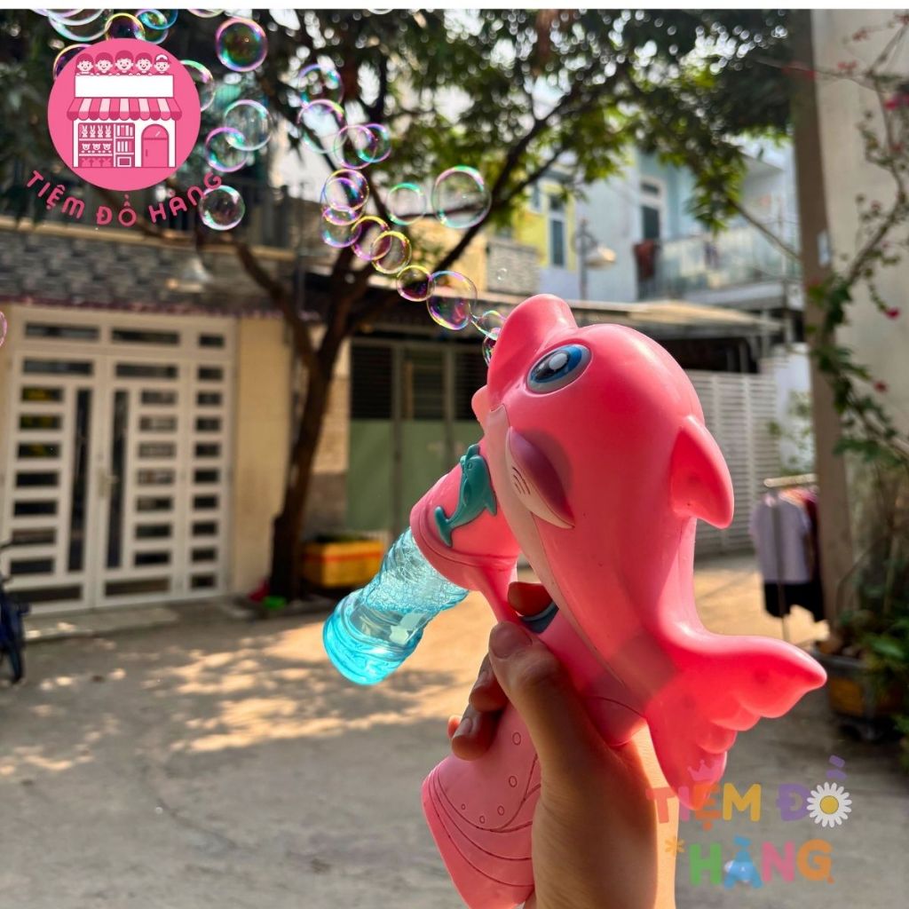 [TẶNG PIN] Súng Đồ Chơi Bắn Bong Bóng Xà Phòng Hình Cá Heo Có Đèn Và Nhạc Cho Bé