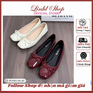 [DEAL MỞ BÁN]Giày Búp Bê Nữ Mũi Vuông Nơ Xinh – Giày Bệt Nữ Da Bóng Thanh Lịch QC425