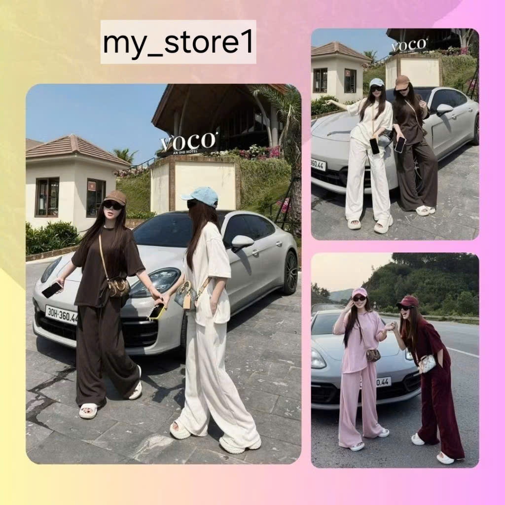 BỘ cotton  dáng xuông, quần ống rộng sét bộ basic cho nàng