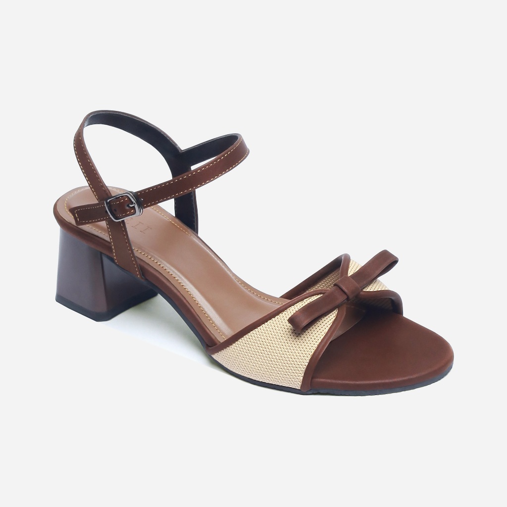 CORII - Giày Sandal Cao Gót Quai Ngang Mũi Tròn Phối Nơ Thời Trang và Thoải Mái Nhất - CR6ELA3 Nâu