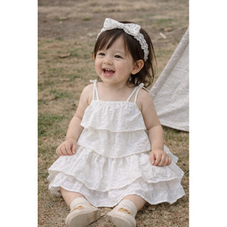 Váy maxi tầng ren trắng bé gái – Littlebee 2 dây
