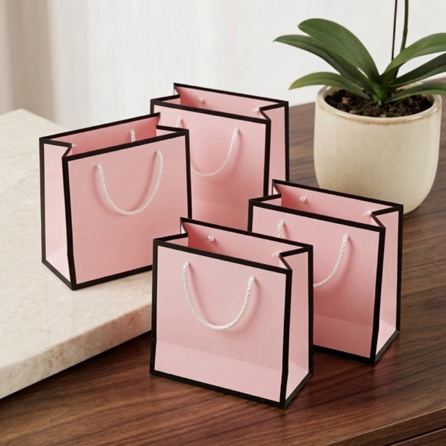 Set 2 Túi đựng quà bằng giấy màu hồng, túi đựng quà mini, túi đựng quà trang sức