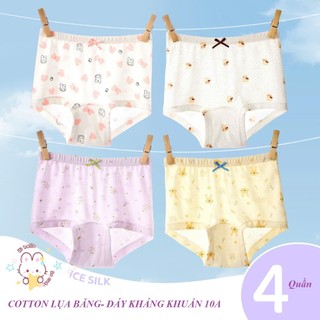[S07 HÀNG CAO CẤP KHÁNG KHUẨN 10A] Combo 4 quần chíp đùi mẫu mới cotton lụa băng, quần lót cho bé gái 14-50kg