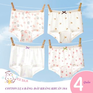 [S07 HÀNG CAO CẤP KHÁNG KHUẨN 10A] Combo 4 quần chíp đùi mẫu mới cotton lụa băng, quần lót cho bé gái 14-50kg