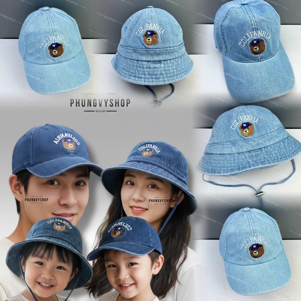 Có đủ bộ người lớn trẻ em gia đình cặp đôi I Mũ bucket tai bèo vành nón lưỡi trai unisex nam nữ phungvyshop-( MÚI GẤU W)