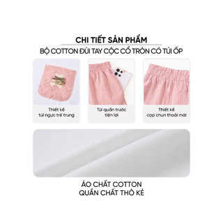 6BCN02 Đồ bộ nữ CARDINA chất cotton cổ tròn có túi ốp và quần đùi kẻ 6BCN02