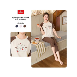 6BCL02 Đồ bộ nữ CARDINA chất cotton cổ tròn phối tay raglan quần lửng 6BCL02