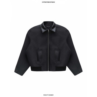 HYPNOTISM | “PINSHIFT BOMBER” - Áo Khoác Bomber Caro Xám Cổ Da Cao Cấp Form Cropped