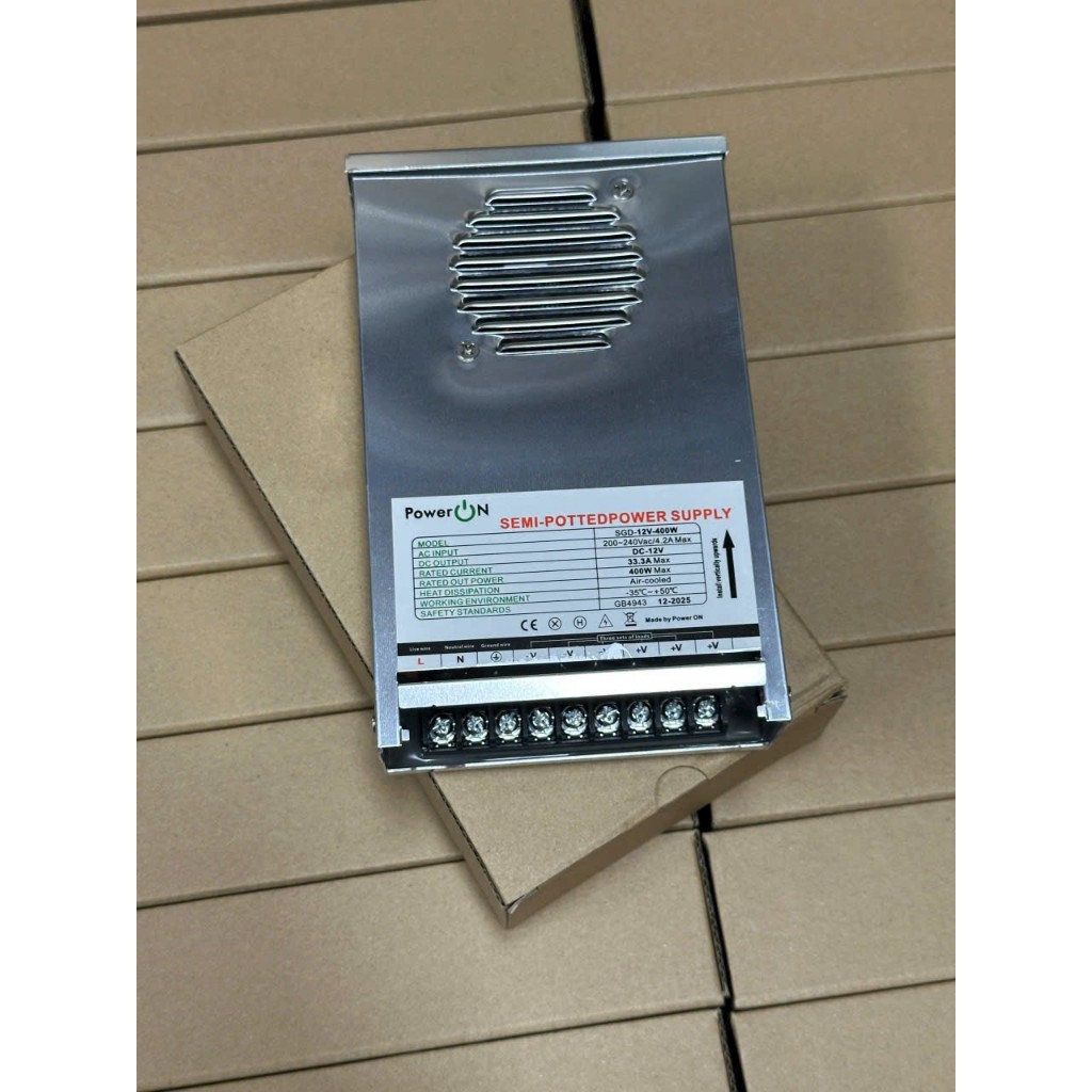 Nguồn Đổ Keo 12V 400W Chống Nước Ngoài Trời PowerON – Nguồn LED Quảng Cáo, Module LED, Camera 12V 33A Công Suất Lớn