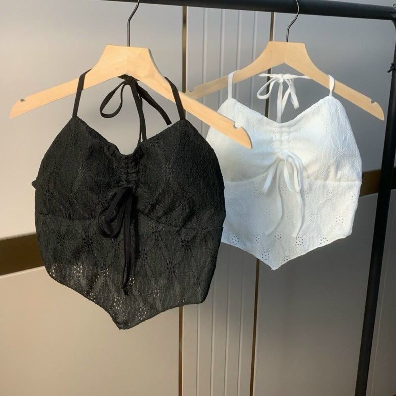 Áo Bra Ren 2 Dây Buộc Vạt Nhọn Kèm Mút Đệm Thắt Nơ Trước Ngực Sexy 9064
