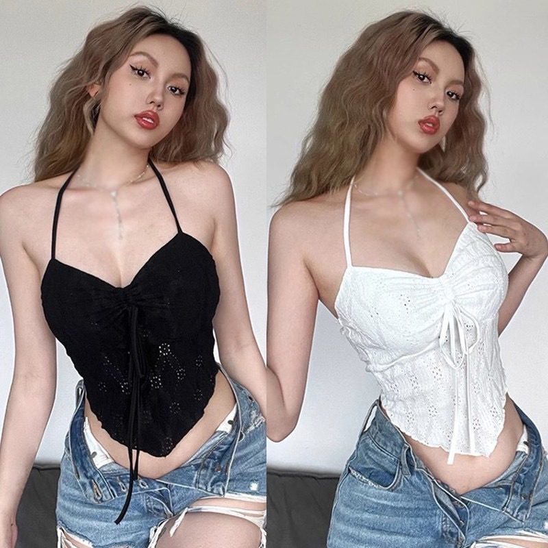 Áo Bra Ren 2 Dây Buộc Vạt Nhọn Kèm Mút Đệm Thắt Nơ Trước Ngực Sexy 9064