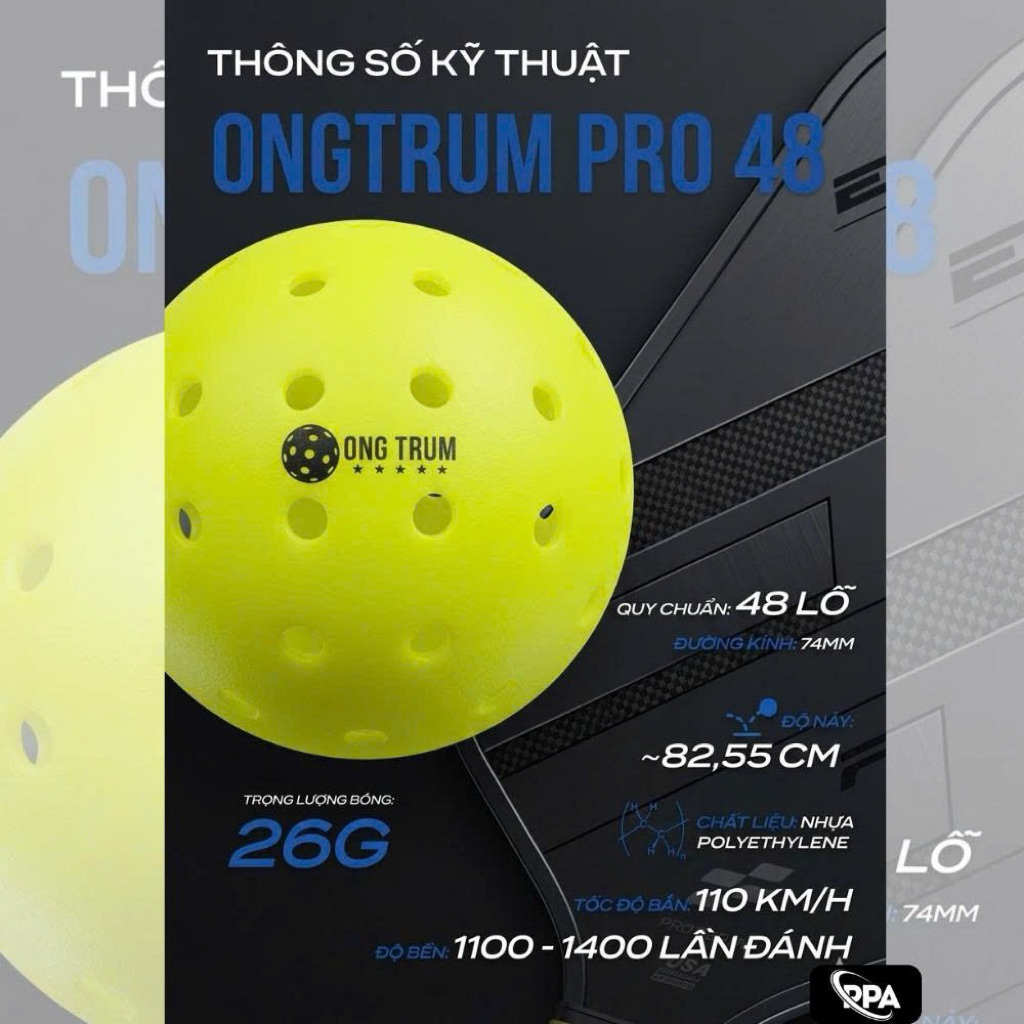 Bóng thi đấu Pickleball Chính Hãng ONGTRUM PRO 48 nguyên khối cải tiến công nghệ cao cấp chuẩn PPA 🏆