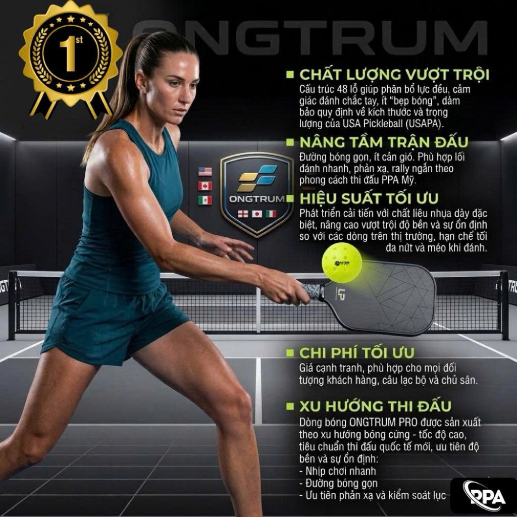 Bóng thi đấu Pickleball Chính Hãng ONGTRUM PRO 48 nguyên khối cải tiến công nghệ cao cấp chuẩn PPA 🏆
