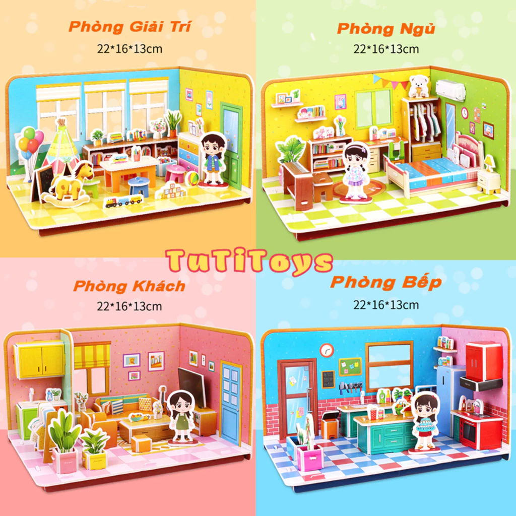 (LOẠI TO) Bộ tranh ghép 3D mô hình ngôi nhà bằng giấy xốp giúp bé phát triển tư duy, sáng tạo, tính