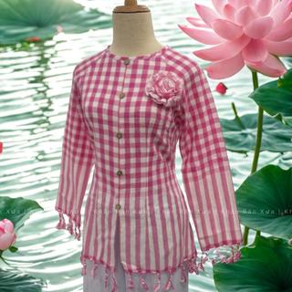 Áo bà ba khăn rằn đậm chất Nam Bộ phiên bản sọc hồng trẻ trung