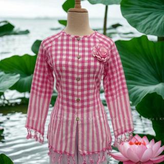 Áo bà ba khăn rằn đậm chất Nam Bộ phiên bản sọc hồng trẻ trung