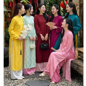Áo Dài Truyền Thống Cách Tân Dáng Suông Gấm Nổi Cao CấpThiết Kế Tay Loe Thắt Dây Nơ Tỉ Mỉ Đi Tiệc Cưới Hỏi Sang T1470G