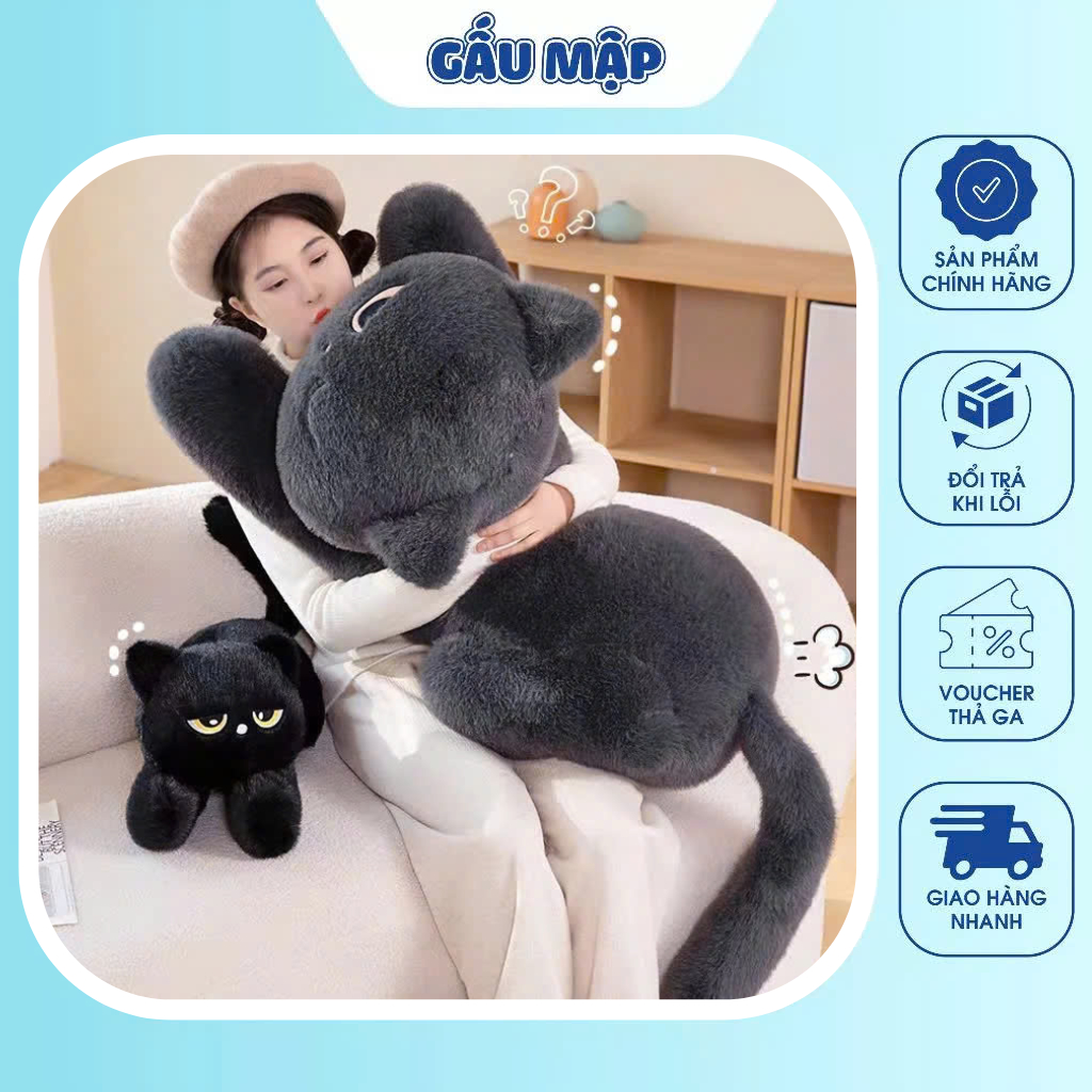 Gấu Bông Mèo Lười Siêu To, Thú Nhồi Bông Mèo Dễ Thương Ôm Ngủ Thoải Mái Gối Ôm Đáng Yêu (Cả Đuôi) - B14
