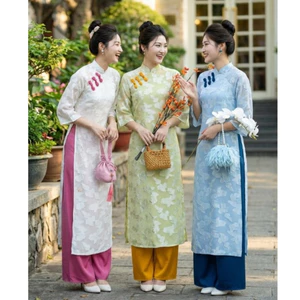 Áo Dài 4 Tà Cao Cấp Nữ Thiết Kế Tay Lỡ Cổ Cao Đính Cúc Thủ CôngSet Áo Dài Cách Tân Bồng Bềnh Sang Chảnh T1486G