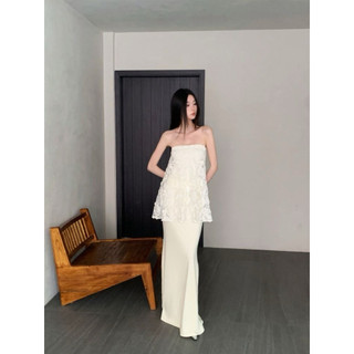 Set áo voan babydoll hoạ tiết hoa hồng 3D kết hợp chân váy đuôi cá dài phong cách sang chảnh