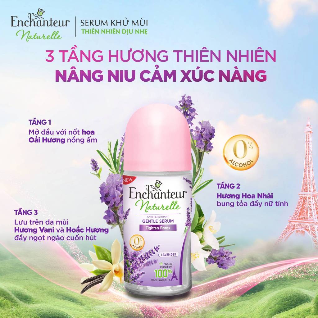 [TẶNG Lăn 20ml] Lăn Khử Mùi Tinh Chất Serum Thiên Nhiên Enchanteur Naturelle Sáng Da Hương Nước Hoa Pháp 50ml