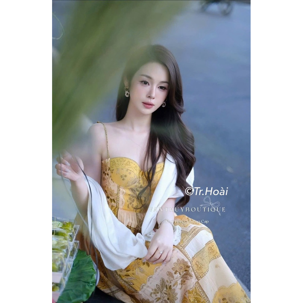 Đầm 2 dây cúp ngực ZMM hoạ tiết vàng