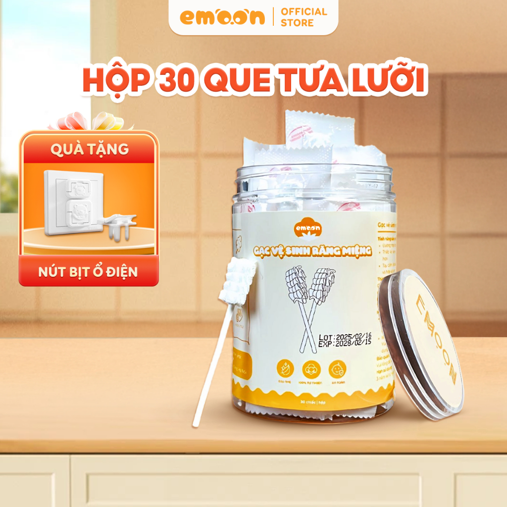 Que rơ lưỡi vệ sinh răng miệng cho bé Emoon cao cấp chất liệu bông mềm tiệt trùng cho bé từ 0-2 tuổi