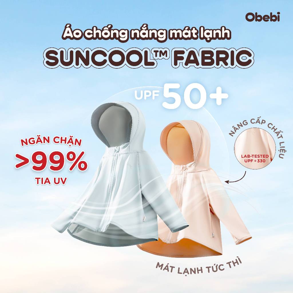 Áo Chống Nắng Trẻ Em Obebi UPF 50+ Chống Tia UV Làm Mát Tức Thì Cho Bé Trai Bé Gái Từ 8 - 23kg AK216