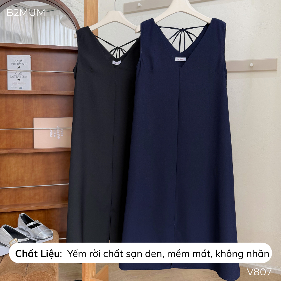 Yếm Bầu Rời Dáng Dài Chữ A Cổ V Thanh Lịch – Váy Yếm Bầu Chất Mềm Mát, Dễ Phối Đi Làm, Đi Chơi  Suri Dress V807 By B2MUM