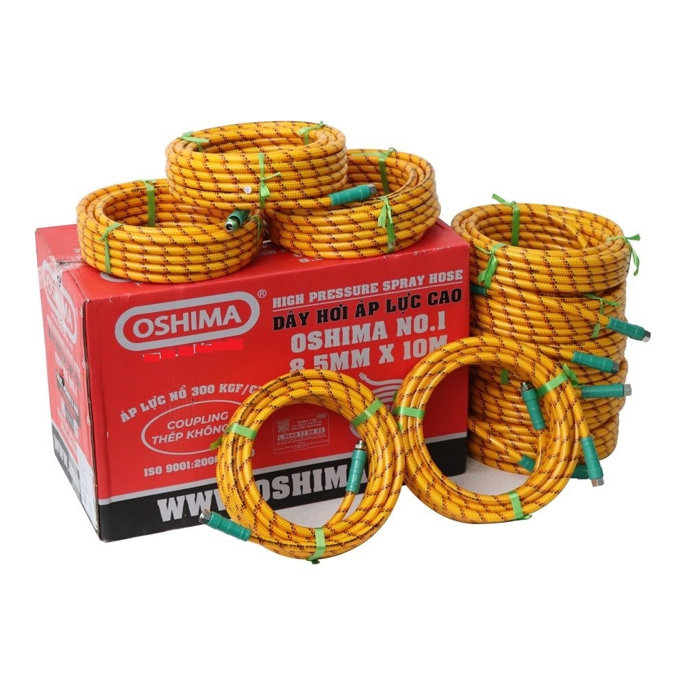 Dây Xịt Áp Lực Oshima No.1 8.5mm x 10m - Áp lực tối đa 280kg - Đầu Nối Nhanh - 1 đổi 1 12 tháng