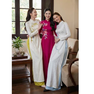 Áo Dài Gấm Thêu Hoa Nổi Cách Tân Dáng Xưa Cao Cấp Thêu Tay Sắc Nét, Chất Gấm Dày Dặn Đứng Form (Kèm Quần Lụa) T1482G