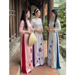 Áo Dài Cách Tân In Hoa Cao Cấp Set Áo Dài Nữ Cổ Đính Ngọc Tay Lỡ Dáng Suông Phối Quần Lụa T1580G